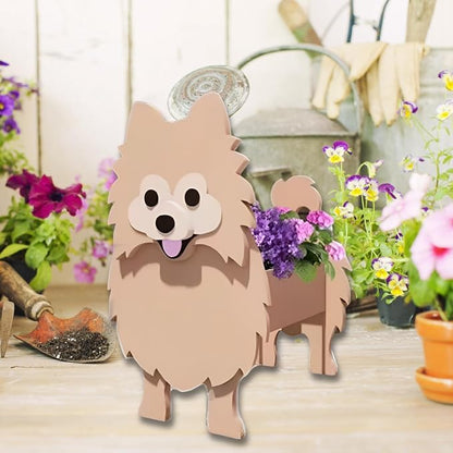 Brown Pomeranian Dog Planter, 9.84 x 8.66 x 16 Inches | Dog Flower Pot, Cute Animal Shaped Plant Pot, Gifts for Women & Pet Lovers, Indoor Outdoor Garden Home Office Decor