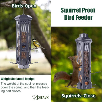 Squirrel Proof Bird Feeders with Removable Base, Metal Wild Bird Feeder for Outdoors Hanging, 6 Weight-Activated Ports Perches, 3LB Seed Capacity(Gray)