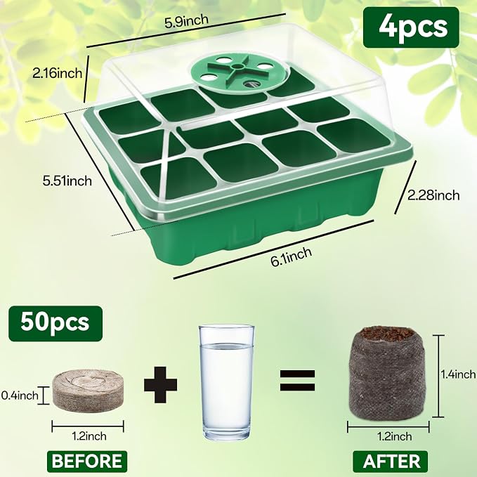 Halatool 8 Pack Seed Starter Tray with 100 PCS Peat Pellets, 96 Cells Green Seeding Starter Trays for Organic Seed Starter Soil Pods for Planting Vegetables Plants Flowers - Starting Seeds Kit
