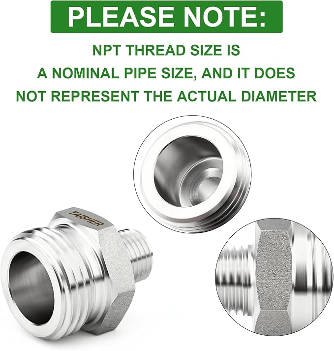 TAISHER 5PCS 304 Stainless Steel Garden Hose Adapter, 3/4" GHT Male x 3/8" NPT Male Garden Hose Connector with Washers