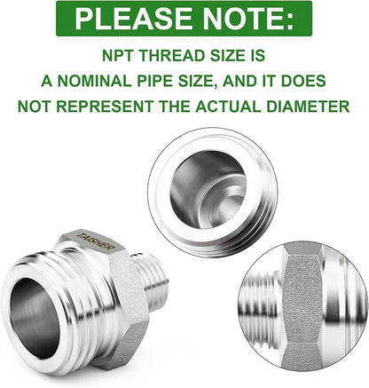 TAISHER 5PCS 304 Stainless Steel Garden Hose Adapter, 3/4" GHT Male x 3/8" NPT Male Garden Hose Connector with Washers