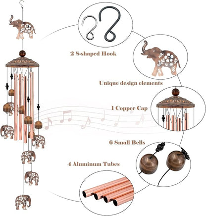 Elephant Wind Chimes for Outside, Elephant Gifts for Women/Mom/Grandma Birthday Gifts,Memorial Gift,Soothing Bass Tones Outdoor Metal WindChimes for Home, Lawn, Porch, Patio, Garden,Yard Decor(35")