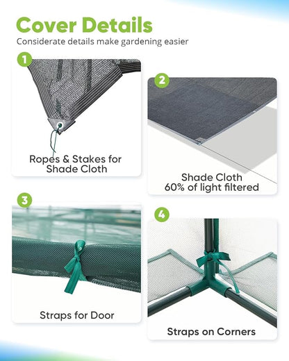 Quictent Galvanized Raised Garden Bed with Crop Cage Plant Protection Net Tent and Shade Cloth Kit Metal Planter Box Bottomless Planting Vegetables Outdoor Backyard Included T Tags Wing Nuts 4x3x1 Ft