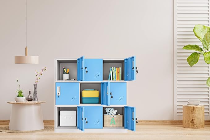 MECOLOR 9 Door Metal Office Storage Locker Cabinet, Gym School and Home Locker,Metal Locker Storage for Employee Staff or Workers(Blue)