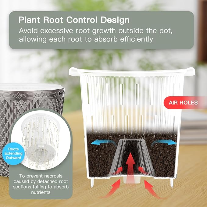 QCQHDU 2 Pack Self Watering Pots, 5.7 Inch, with Drainage Holes, Gray | Plastic Garden Planter with Water Filling Port for Indoor Plants