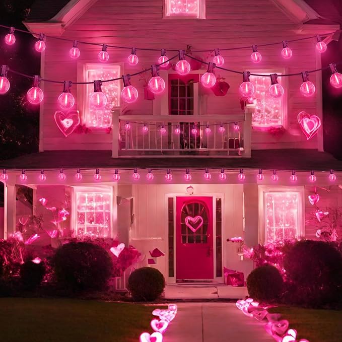 LAMPHOME LED Outdoor String Light, 26Feet Patio Lights with 12+1Edison Shatterproof Bulbs(1Spare), UL Waterproof Outside Lights connectable Dimmable for Backyard Porch Decor,Pink