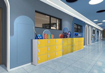 MECOLOR 9 Door Metal Office Storage Locker Cabinet, Gym School and Home Locker,Metal Locker Storage for Employee Staff or Workers(Yellow)