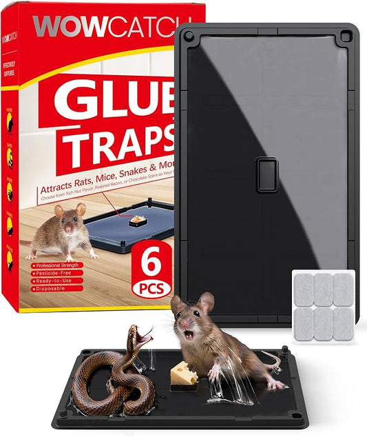Wowcatch Rat, Snake and Mouse Traps 6 PK, Large Bulk Sticky Glue Traps Indoor for Home Pre-baited, Pet Safe Rodent Catcher for Garage, Kitchen, Catches Roaches, Spiders, Lizard, Non-Toxic, Large