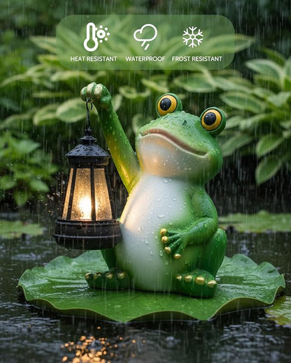 Vuees Solar Frog Garden Statue Light, Outdoor Waterproof Decorative Lantern Figurine, Cute Yard Art for Garden Patio Pond Balcony Porch Decor, Housewarming & Gardening Gifts for Women Grandma Mom | Hand-painted resin, dusk sensor, flower bed or pond ac...