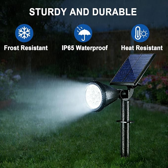 WELALO Solar Spot Lights Outdoor Waterproof IP65, 10 Pack 4 Lighting Modes Solar Powered Landscape Flood Flag Spotlights with Auto On/Off,Solar Garden Yard Pathway Wall Uplights for Outside,Cool White