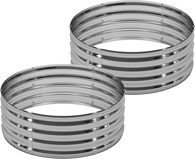 DIIYIV 2PCS 4x4x1FT Galvanized Raised Garden Bed, Outdoor Metal Vegetable Flower Planter Box Silver