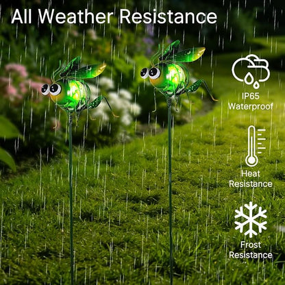 Viveta 2 Pack Garden Solar Lights, Solar Lights Stake | Decorative Solar Light with Cute Insect Figurines for Outdoor Pathway & Patio
