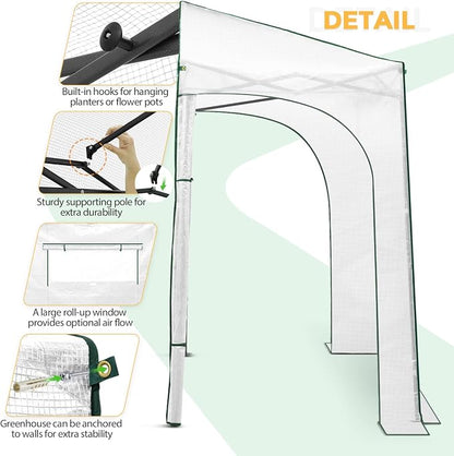 EAGLE PEAK 10x5 Portable Walk in Greenhouse, Pop Up Indoor Outdoor Greenhouse, Green House Kit with Zippered Roll-Up Doors and Windows, Lean-to Design, PE Cover, Clear/White