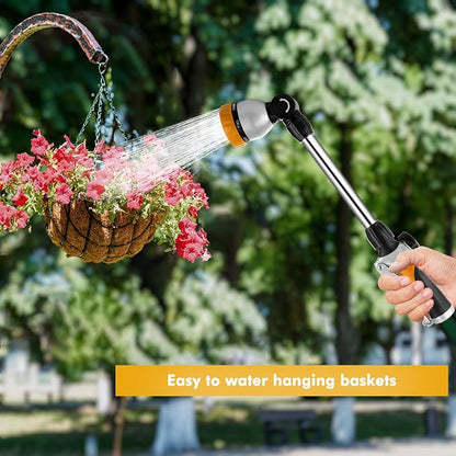 RESTMO Heavy Duty Metal Hose Wand, Watering Wand for Garden Hose | 180° Swivel Ratcheting Head, 16'' Hose Sprayer, 7 Spray Patterns, Flow Control, Ideal for Hanging Baskets & Shrubs, Yellow