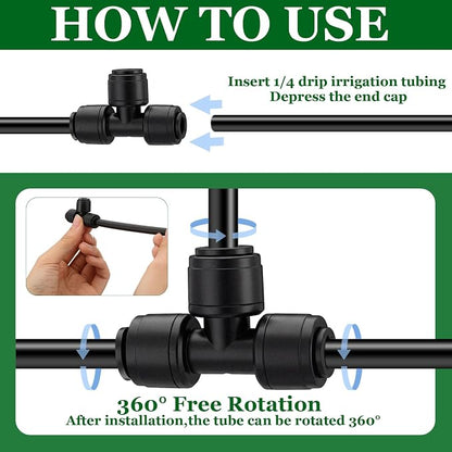 Weysat 50 Pack Quick Connect 1/4" Drip Irrigation Tee Connectors, Universal Fittings for 1/4 Inch Tubing, Leak Free Fitting for Sprinkler or Drip Irrigation System, Easy to Install for Gardens Farms
