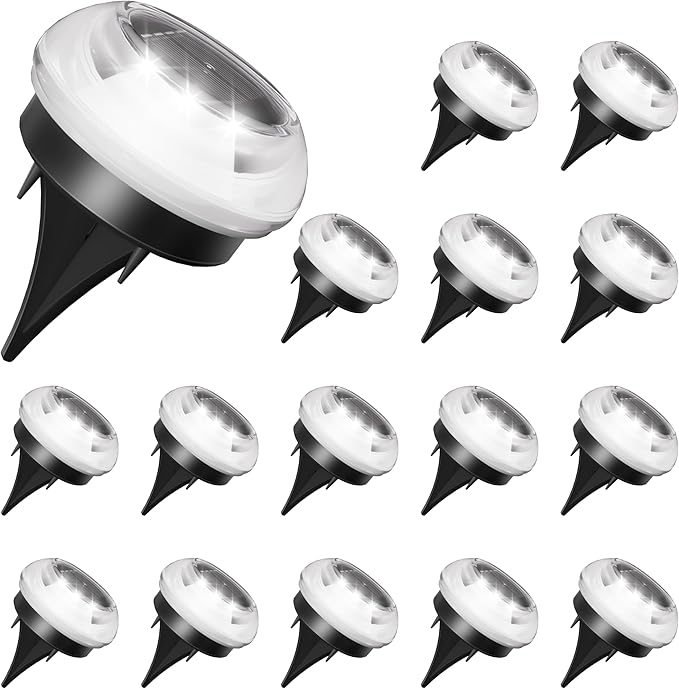 VOLISUN Mini Solar Pathway Lights Outdoor,16 Pack Flat Solar Ground Lights,IP67 Waterproof Solar Powered Disc Lights,Landscape Lighting for Garden Yard Walkway Luces Patio Driveway,Cool White