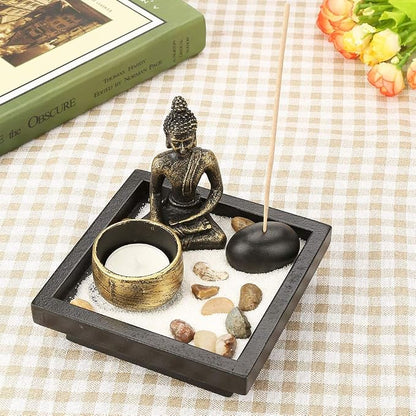 Zen Garden Set Buddha Statue Incense Burner Stick Candle Holder Ornament | Incense Holder for Yoga Meditaion Home Table Decor Gift