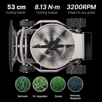 Mowrator S1 2WD 56V 12Ah Remote Control Lawn Mower, 45% (24°) Slope, Upgraded with Grip Tread Tires & Metal Hubcaps, 21" Steel Blade, 1.8–4.6" Height, Covers up to 0.75 Acre, Mulching Blade Included
