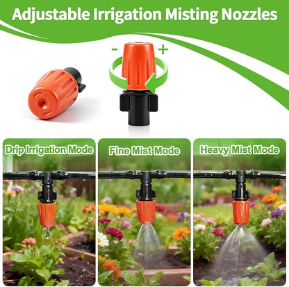 RedChili 240 Pack Drip Irrigation Fittings Kit for 1/4" Tubing, Include Misting Nozzles, Drippers, Stakes, Flat Tees, Single Barbs, Couplers, Valves, Tees, Elbows, Plugs, Crosses for Garden Irrigation