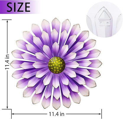 Metal Flowers Wall Decor Indoor Outdoor Metal Wall Art for Farmhouse Home Living Room Bedroom Bathroom Garden Decor - Purple