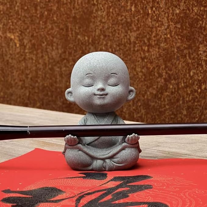 Sitting Buddha Meditation Zen Figurines Decor Small Monk Statue for Fish Tank Aquarium Garden Decoration (Gray)