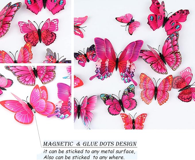 OPSEAM Butterfly Wall Decor 24/48 PCS, 3D Butterflies Stickers for Party Decorations with Magnets (Purple&red, 48)