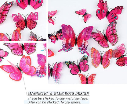 OPSEAM Butterfly Wall Decor 24/48 PCS, 3D Butterflies Stickers for Party Decorations with Magnets (Purple&red, 48)