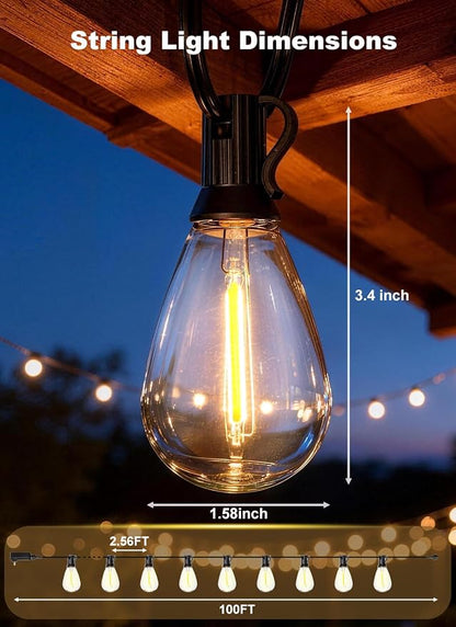 100FT Outdoor String Lights Waterproof, 36+1 Shatterproof S11 LED Bulbs, Extra Long Patio Lights for Outside, Bistro Cafe Decor, Backyard Garden Hanging Lights, Outside Fence Light String