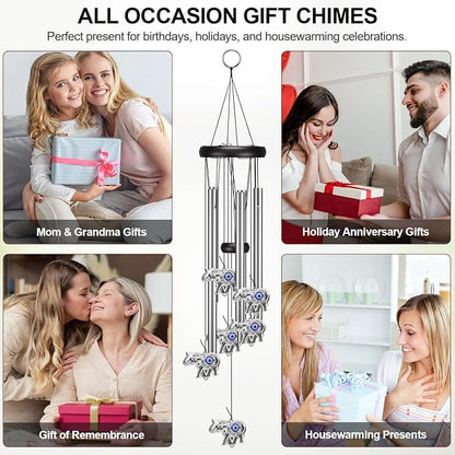 Virekm Memorial Wind Chimes, Angel Wind Chimes for Outside Clearance, Elephant Gifts for Women, Outdoor/Indoor Hanging Decorations for Patio, Porch, Garden Decor, and Backyard (Evil Eye Elephant)