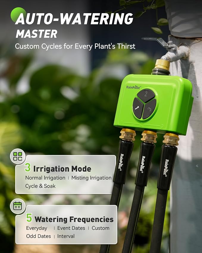 RAINPOINT 3-Zone WiFi Add-On Water Timer (Gateway Not Included), Brass Inlet/Outlet WiFi Hose Timer, Expands Smart Irrigation System, Works with RAINPOINT Home APP Series Gateway, Smart Watering
