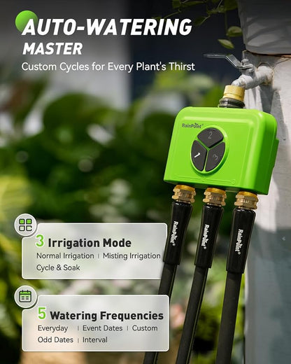 RAINPOINT 3-Zone WiFi Add-On Water Timer (Gateway Not Included), Brass Inlet/Outlet WiFi Hose Timer, Expands Smart Irrigation System, Works with RAINPOINT Home APP Series Gateway, Smart Watering