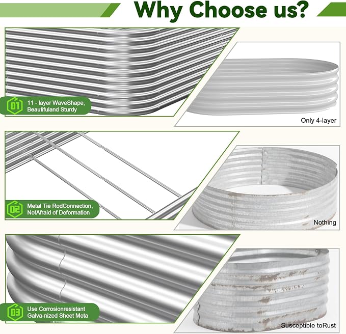 2 Pack Tall Corrugated Galvanized Steel Raised Garden Bed Outdoor, Metal Above Ground Garden Bed for Vegetables and Flowers, Raised Beds for Gardening-3x2x1.5FT