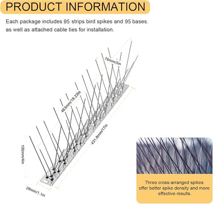 OFFO Bird Spikes with Stainless Steel Base, Covers 134.6 Feet(41m) Durable Bird Spikes Arrow Pigeon Spikes Fence Kit for Keeping Small Bird, Crows and Woodpeckers Away