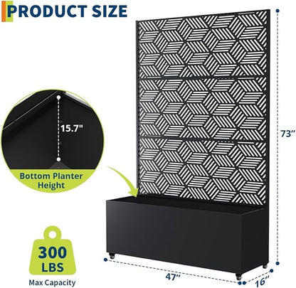 GarveeLife Metal Planter Box with Trellis and Wheels, 71"x47"x16" Raised Garden Bed for Climbing Plants, Vegetables, Vines, Privacy Planters for Patio with Drainage Holes, 15.7" Deep Planting Bed