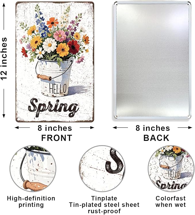 Vintage Spring Metal Tin Sign Wall Decor,Floral Bouquet Wall Art Sign for Home Porch Garden Yard Indoor Outdoor Wall Decor
