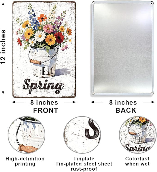 Vintage Spring Metal Tin Sign Wall Decor,Floral Bouquet Wall Art Sign for Home Porch Garden Yard Indoor Outdoor Wall Decor