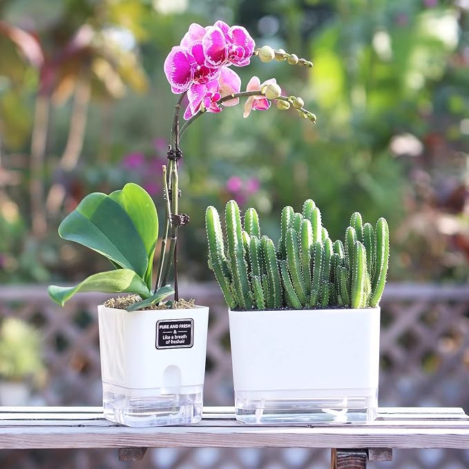 FAMZ Self Watering Pots for Indoor Plants 4 Pack White Self Watering Planters with Water Reservoir and Cotton Wick System, Bottom Watering Plant Pots for African Violet Herbs Small Indoor Plants
