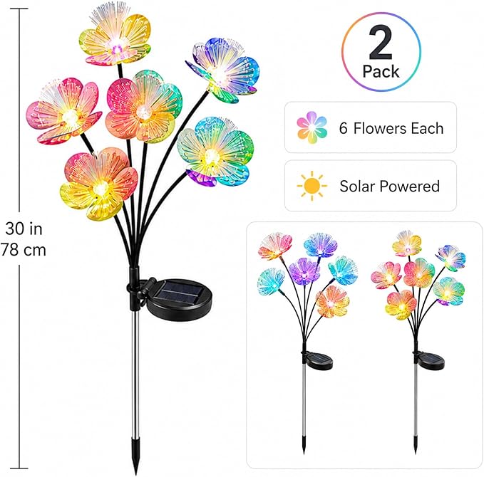 JJGoo 2 Pack Solar Garden Lights, Solar Flower Swaying Light for Outside, New Upgraded Outdoor Waterproof Light for Garden Patio Yard Front Porch Decor