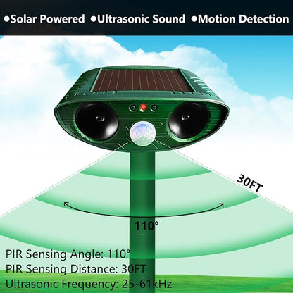 4 Pack Solar Ultrasonic Animal Repellent Outdoor, Cat Deterrent, Squirrel Repellent, Motion Activated Deer Repellent Devices for Squirrel Rabbit Skunk Raccoon Dog Cat Deer Fox Coyote Bird for Garden