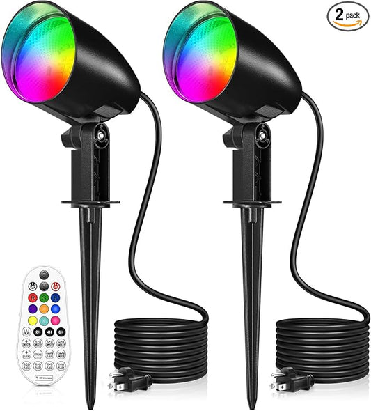 20W RGBW Outdoor LED Landscape Lighting, Color Changing Spotlight with Remote, 1880LM IP66 Waterproof Spot Lights for Yard Garden Pathway Christmas Decoration, 120V Plug in US Cord, 2 Pack