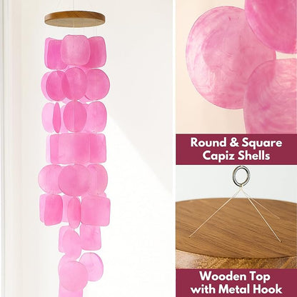 Solange & Frances Pink Capiz Shells Wind Chimes. Spring Decor Wind Chimes for Outside Garden Decor. Unique Birthday Gifts for Women, Gift for Men, and Gifts for Grandma