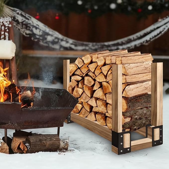 8 pack Firewood Log Storage Rack Bracket,Adjustable Heavy Duty Powder Coated Steel Holder,Fireplace Wood Storage,Log Holder For Patio Deck