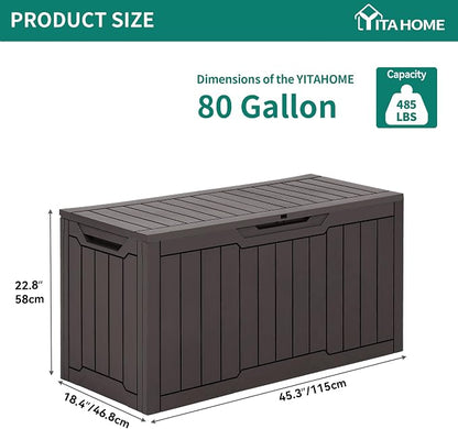 YITAHOME 80 Gallon Outdoor Storage Box | Large Water Resistant Resin Deck Box, Indoor Outdoor Lockable Storage Container for Patio, Garden, Cushions, Tools, Equipment