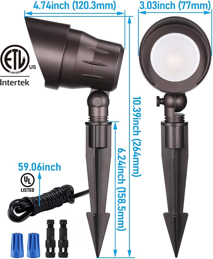 LEONLITE 8-Pack 5W 12-24V Low Voltage LED Spotlight 3000K Oil Rubbed Bronze | Landscape Pathway Lights Outdoor, CRI90, Aluminum Spot Lights for Garden, ETL Listed, IP65 Waterproof, Warm White