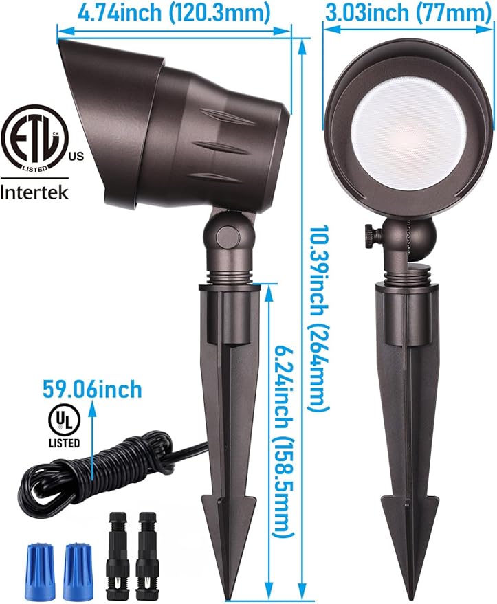 LEONLITE 4-Pack 5W 12-24V Low Voltage LED Spotlight 3000K Oil Rubbed Bronze | Landscape Pathway Lights Outdoor, CRI90, Aluminum Spot Lights for Garden, ETL Listed, IP65 Waterproof, Warm White