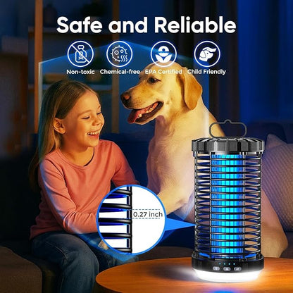 Bug Zapper Outdoor, 2026 Upgraded 3 in 1 Rechargeable Bug Zapper with 5000mAh Battery & LED Night Light, 4000V Cordless Waterproof Mosquito Zapper for Outside,Patio,Backyard,Garden Black 01