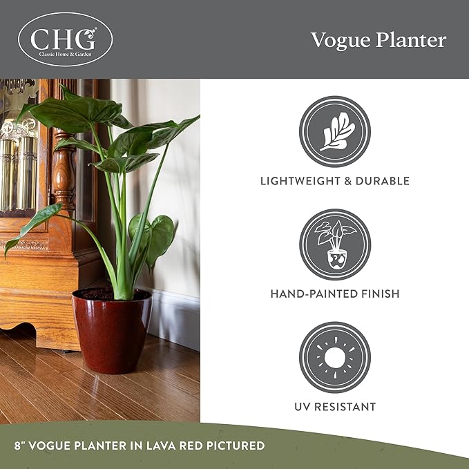 Classic Home and Garden by Growscape Vogue Planter Pots (8” Patina Copper) | Hand-Painted Finish Plant Pots, Lightweight Indoor Outdoor Planter, UV-Resistant, Great for Patio, Home & Garden Decor Accent