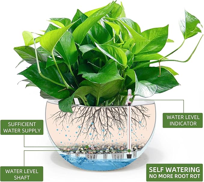 Dexceder 13.5 Inch Self Watering Hanging Planter (White) | Thickened Large Hanging Basket Flower Plant Pot with Water Level Indicator Indoor Outdoor