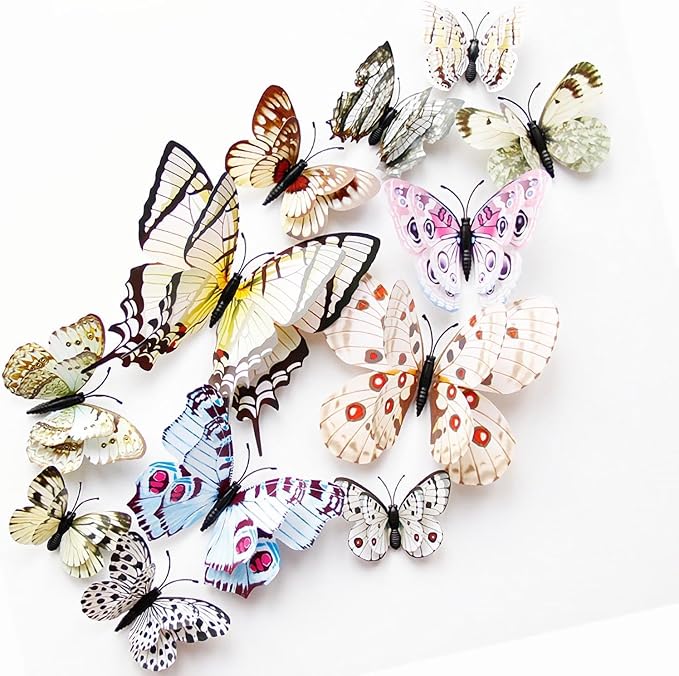OPSEAM Butterfly Wall Decor 24/48 PCS, 3D Butterflies Stickers for Party Decorations with Magnets (White, 48)