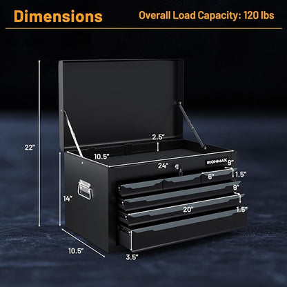 Goplus Tool Box, 24” 6-Drawers Steel Tool Chest w/Top Tool Tray,Automatic Lock, Protective Liners, Handle, Smooth Ball Bearing Sides, Portable Tool Storage Organizer, Toolbox for Garage Workshop